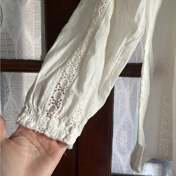 Sundance Ivory Cotton Lace Peasant Top Poet Blouse Romantic Crochet Embellished - Picture 6 of 7